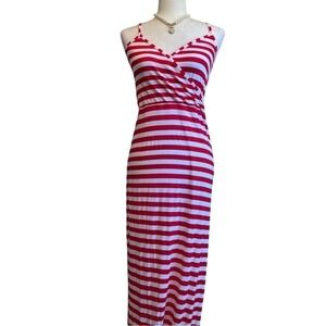 Boohoo Red White Striped‎ Bodycon Maxi Dress Nautical Coastal Summer Size 10